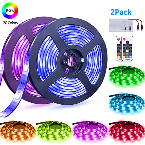 Product Cover LED Strip Lights Battery Powered abtong RGB LED Battery Lights 17 Keys Remote Control 2PCS 6.56FT Waterproof LED Lights Strip Color Changing Flexible LED Rope Lights Kit for TV Party Home Decoration