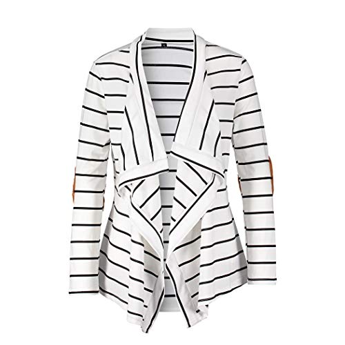Product Cover Pinsparkle Womens Cardigans Fashion Casual Long Sleeve Striped Asymmetrical Hem Cardigan White
