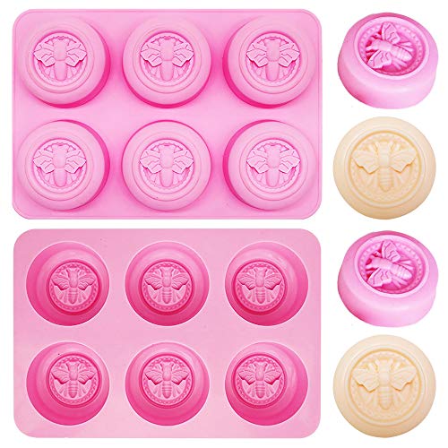 Product Cover 2 Pack 6 Cavity Bee Honeycomb Soap Mold, Round Beehive Silicone Muffin Cupcake Cake Baking Pan, Homemade DIY Jello Shot Soap Lotion Bar Bath Bomb Beeswax Melt Resin Making Tools