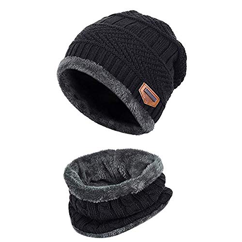 Product Cover Vocanbomor Winter Beanie 2-Piece Hat Scarf Set Thick Warmer Wool Knit Hat for Men Women Fleece Lining Skull Cap