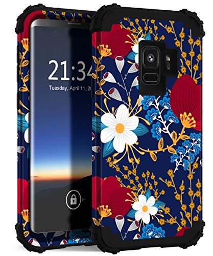 Product Cover Hocase Galaxy S9 Case, SM-G960 Case, Heavy Duty Shockproof Protection Hard Plastic+Soft Silicone Rubber Hybrid Dual Layer Protective Phone Case for Samsung Galaxy S9 2018 - Creative Flowers