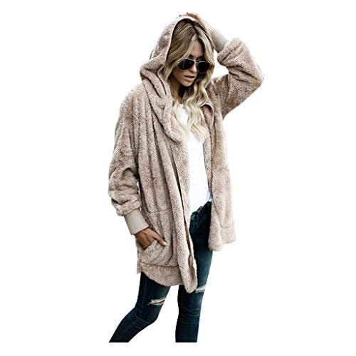 Product Cover FKSESG Women Fashion Casual Solid Plush Open Front Hooded Cardigan Coat Hoodies Jacket Coats Khaki