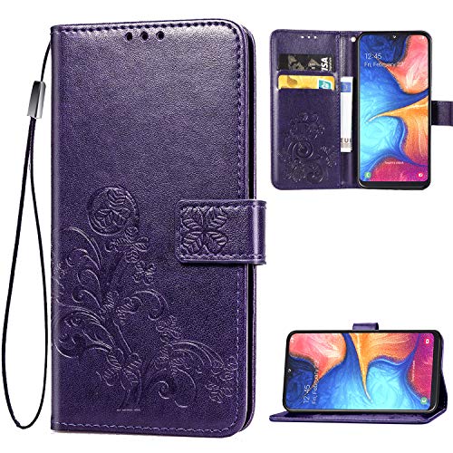Product Cover Galaxy A10E Wallet Case, [Flower Embossed] Premium PU Leather Flip Protective Case Cover with Card Holder and Stand for Samsung Galaxy A10E 2019 Release (Purple)