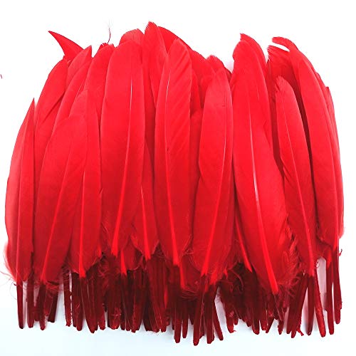 Product Cover 100pcs Goose Feathers Colorful Dyed Natural Duck Feather for Crafts DIY Wedding Party Decorations Accessories 3.14-5.9inch/8-15cm(Red)