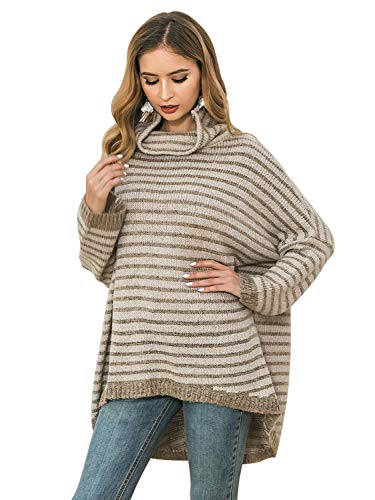 Product Cover Glamaker Women's Casual Oversized Turtleneck Striped Loose Sweater Pullover Long Sleeve High Low Knitted Tops
