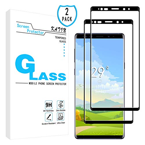 Product Cover KATIN Galaxy Note 9 Screen Protector - [2-Pack] 3D Curved [Full Max Coverage] Tempered Glass for Samsung Galaxy Note 9, Easy to Install, Bubble Free with Lifetime Replacement Warranty