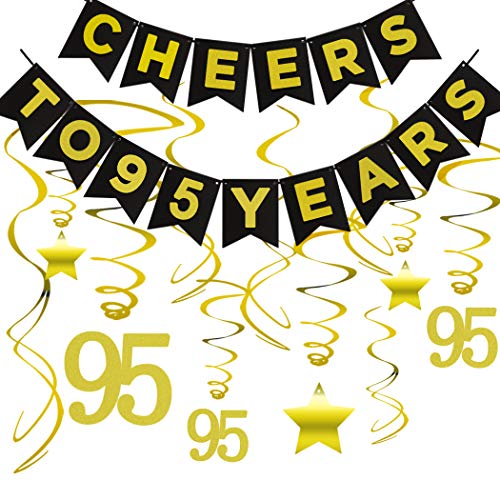 Product Cover 95th BIRTHDAY PARTY DECORATIONS KIT - Cheers to 95 Years Banner, Sparkling Celebration 95 Hanging Swirls, Perfect 95 Years Old Party Supplies 95th Anniversary Decorations