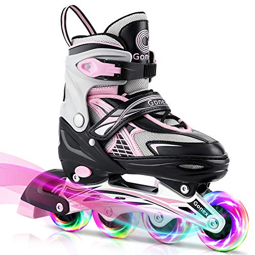 Product Cover Gonex Inline Skates for Girls Boys Kids, Adjustable Skates for Teens Women with Illuminating Light Up Wheels for Outdoor Skating, Pink L