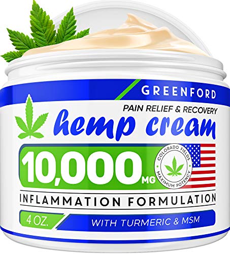 Product Cover Pain Relief Hemp Cream 10,000mg | 4oz - Hemp Extract Cream for Inflammation & Sore Muscles - Natural Joint, Arthritis & Back Pain Support - Made in USA - Arnica, MSM, Turmeric - Best for Skin Health