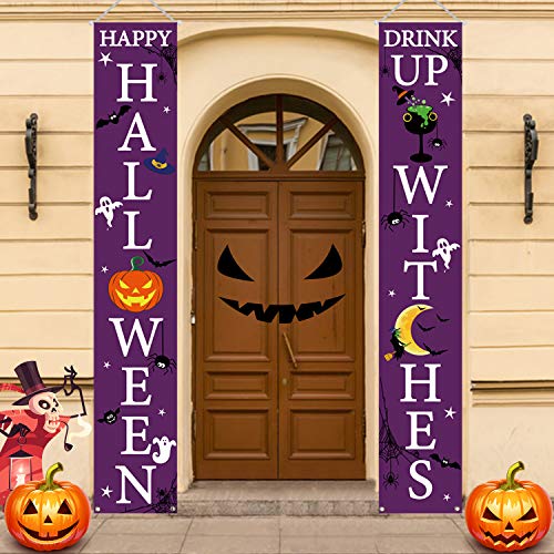 Product Cover Halloween Decorations Outdoor | Happy Halloween & Drink Up Witches Halloween Signs for Front Door or Indoor Home Decor | Porch Decorations | Halloween Welcome Signs