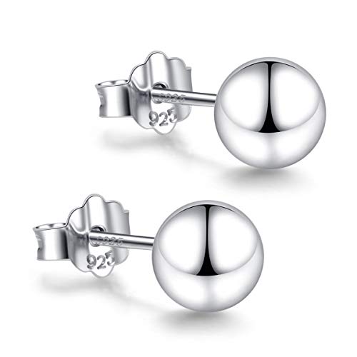 Product Cover White Gold Sterling Silver Ball Stud Earrings 3mm-10mm Options, Simple Polished Ball Studs Hypoallergenic Jewelry