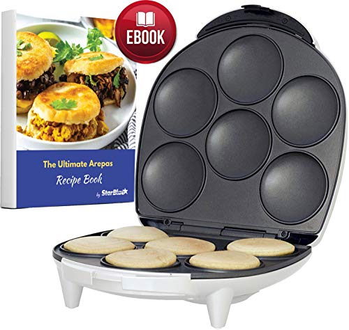Product Cover Arepa Maker by StarBlue with FREE Recipes eBook - Quick and Electric Arepa Maker making 6 Venezuela and Colombia styles Arepas in 6 minutes AC 120V 60Hz 1200W