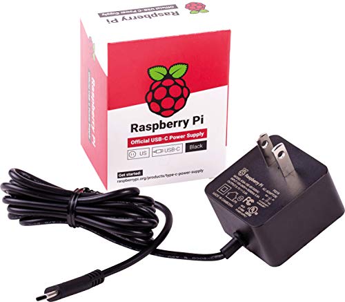 Product Cover Raspberry Pi 4 Model B Official PSU, USB-C, 5.1V, 3A, US Plug, Black SC0218 Pi Accessory