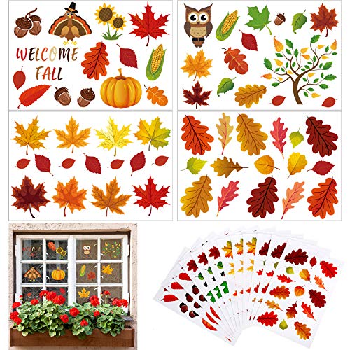 Product Cover 180 Pieces Thanksgiving Fall Autumn Leaves Acorns Window Sticker Maple Decorations Autumn Decals Party Decor Ornaments