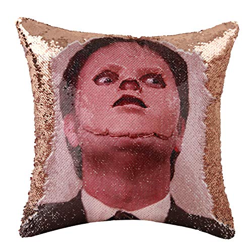 Product Cover Merrycolor The Office Throw Pillow Cover Dwight Schrute Mask Sequin Pillowcase Mermaid Decorative Cushion Cover Funny Gifts 16 X 16 Inch (Champagne Gold)