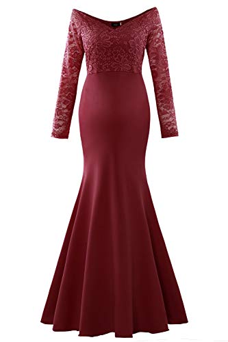 Product Cover Molliya Maternity Long Dress Long Sleeve Off Shoulder Lace Elegant Fitted Gown Stretchy Maxi Photography Dress