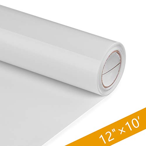 Product Cover PU HTV Vinyl Rolls - 12 Inch × 10 Feet Heat Transfer Vinyl, Easy Cut & Weed Compatible with Cameo Silhouette & Cricut, Iron on Vinyl for Design DIY T-Shirts, Hats, Clothing and Other Textiles(White)