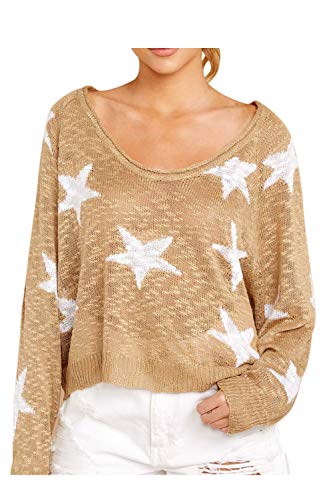 Product Cover COCOLEGGINGS Women's Boat V Neck Long Sleeve Star Pullover Sweater Tunic Tops