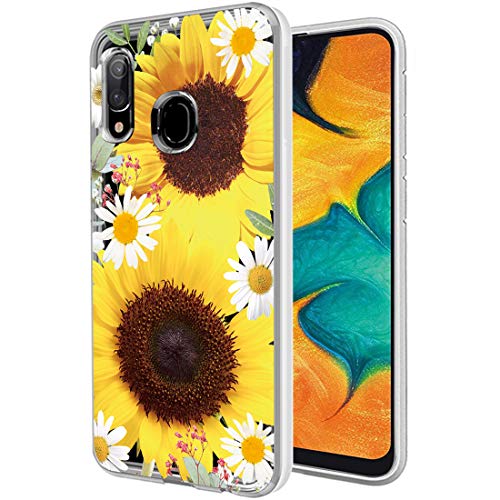 Product Cover Galaxy A30 Case,Galaxy A20 Case with Flowers, Ueokeird Slim Shockproof Clear Floral Pattern Soft Flexible TPU Back Phone Case Cover for Samsung Galaxy A30/A20 (Sunflower)