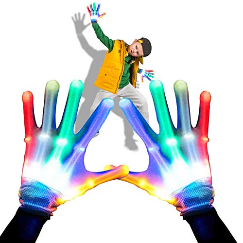 Product Cover Yougai Gift for Kids Led Gloves Flashing Light Party Supplies Gloves Multicolor Led Glove for Christmas Costume Party Concert Birthday EDM Party Christmas for Boys Girls(1 Pair, White)