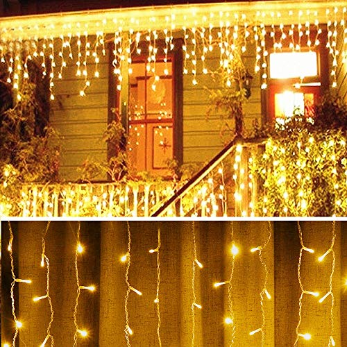 Product Cover XLCFJUSZ Warm White 10 Ft 96 Led Window Curtain Icicle String Lights for Wedding Party Home Garden Bedroom Outdoor Indoor Wall Decorations