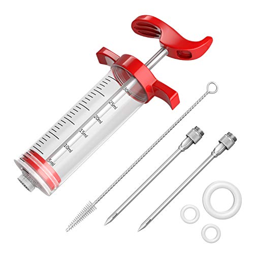 Product Cover Meat Injector Kit 1-oz Syringe with 2 Marinade Needles - 3 Extra O-Rings & 1 Cleaning Brush