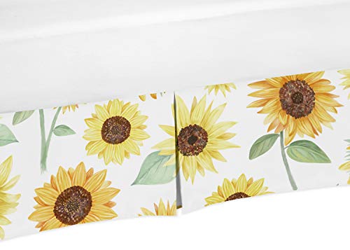Product Cover Sweet Jojo Designs Yellow, Green and White Sunflower Boho Floral Girl Pleated Baby Nursery Crib Bed Skirt Dust Ruffle - Farmhouse Watercolor Flower