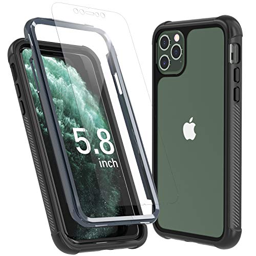 Product Cover Temdan iPhone 11 Pro Case, Full Body Built in Screen Protector Protect Bumper Case Support Wireless Charging, Heavy Duty Rugged Dropproof Cases for iPhone 11 Pro 5.8 inch 2019-(Black/Clear)