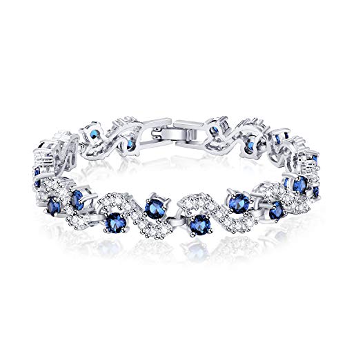 Product Cover Feraco Blue Tennis Bracelet Women Sapphire Cubic Zirconia Bracelets Bridal Crystal Jewelry Gfits for Valentine's Day, 6.69-7.48 inch
