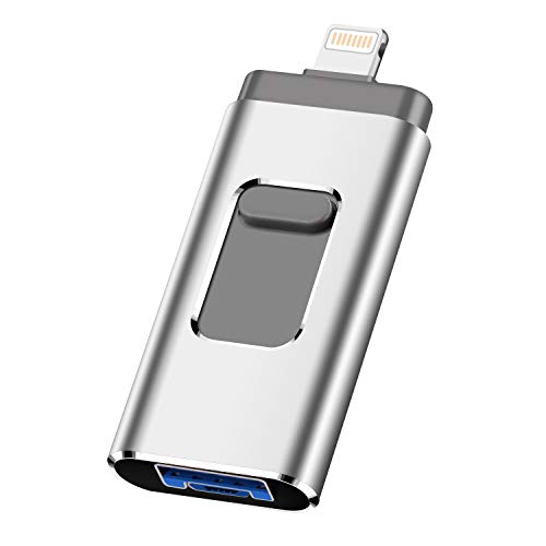 Product Cover iOS Flash Drive for iPhone Photo Stick 256GB SZHUAYI Memory Stick USB 3.0 Flash Drive Thumb Drive for iPhone iPad Android and Computers (Silver-256gb)