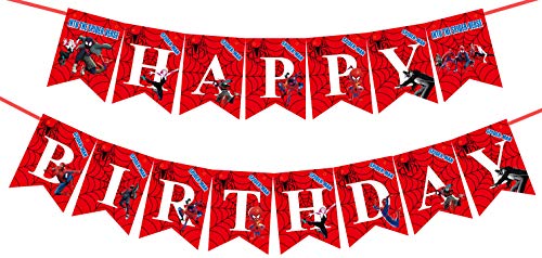 Product Cover Spider-Man Happy Birthday Banner,Superhero Theme Birthday Banner for Fans Who Like Superheroes Party Decorations.