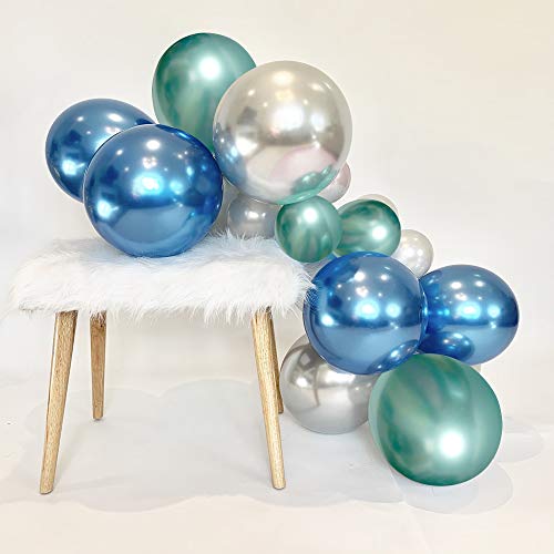 Product Cover Blue Metallic Chrome Latex Balloons, 50pcs 12 Inch Sliver Metallic Balloons Green Shiny Party Balloons for Bridal Shower Wedding Birthday Party Decoration