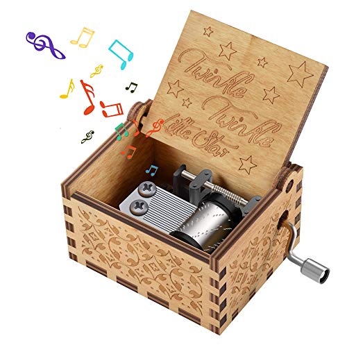 Product Cover Kids Wooden Music Box Toy for Toddlers, Hand Cranked Engraved Music Gift for 2-8 Year Old Girls Boys Fun Birthday Presents for Babies Children Toys Gift for Grandson Age 3 4 5 6 7 Twinkle Little Star