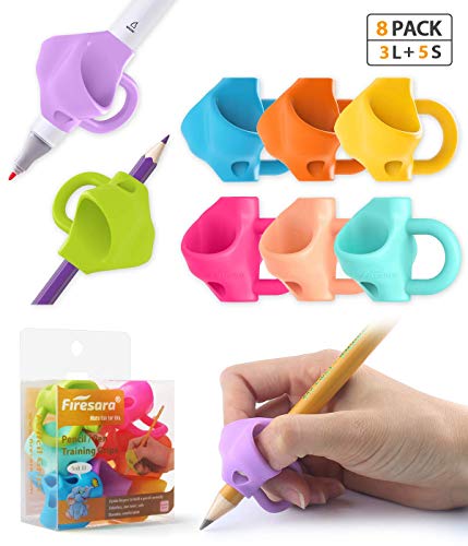Product Cover Pencil Grips，Firesara Three Fingers Fixed Handwriting Posture Correction Grip Trainer,Two Sizes and 8pcs Pencil Grips for Kids, Adults, Arthritis Designed for Righties or Lefties(5Standard+3Large)