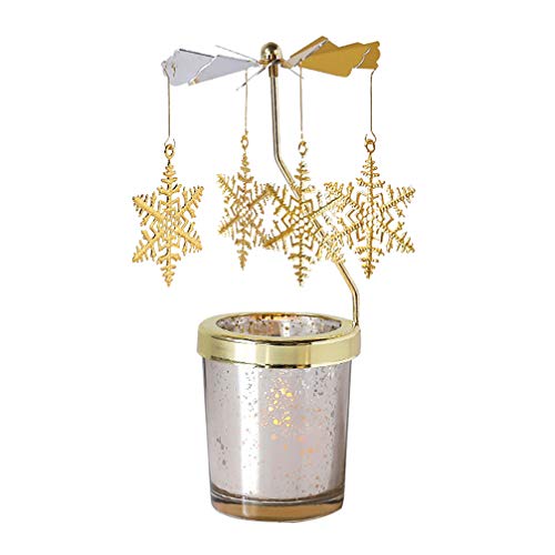 Product Cover Holibanna Rotating Candlestick Christmas Carousel Spinning Snowflake Tea Light Gold Candle Holder