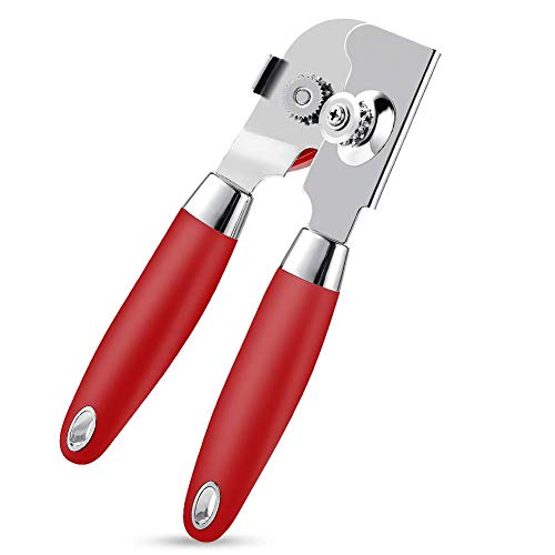 Product Cover Can Opener Manual, Food Grade Stainless Steel Heavy Duty Opener with Smooth Edge, Ergonomic with Soft Grips Handle Anti-slip Hand Grip, Safe and Efficient Opening, Handy Can Opener, Noble Red