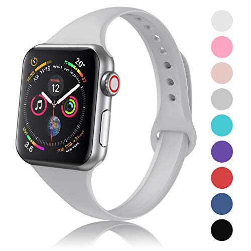 Product Cover DYKEISS Sport Slim Silicone Band Compatible with Apple Watch 38mm 42mm 40mm 44mm, Thin Soft Narrow Replacement Strap Wristband Accessory for iWatch Series 1/2/3/4 (Gray, 38mm/40mm)