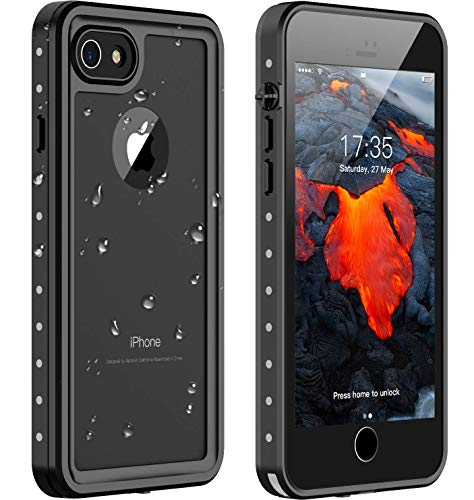 Product Cover Potalux iPhone 7 Waterproof Case, iPhone 8 Waterproof Case, 360° Full Body Protective Built in Screen Protector Sandproof Dirtproof Shockproof IP68 Certified Case for iPhone 7/8(4.7)(Black)