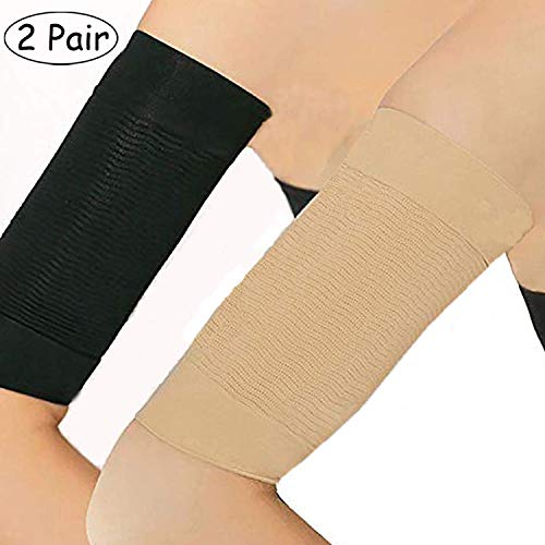 Product Cover 2 Pair Arm Slimming Shaper Wrap, Arm Compression Sleeve Women Weight Loss Upper Arm Shaper Helps Tone Shape Upper Arms Sleeve for Women (Beige + Black)