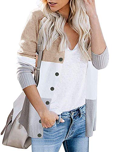 Product Cover Tutorutor Womens Snap Button Down Cardigan Sweaters Oversized Striped Open Front Colorblock Knitted Fall Duster Coats