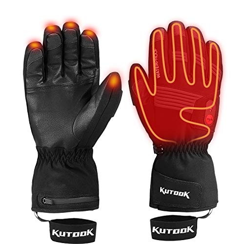 Product Cover KUTOOK Electric Heat Gloves Rechargeable Battery Heated Gloves Waterproof Windproof in Winter Cold Weather Men Women Black Medium