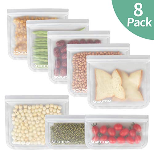 Product Cover Reusable Storage Bags - 8 Pack Leakproof reuseable ziplock bag（6 Reusable Sandwich Bags & 2 Reusable Snack Bags) Extra Thick, BPA/Plastic Free, Ideal For Lunch, Snacks, Home Organization, Eco-friendly
