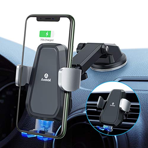 Product Cover 2020 Andobil Qi Wireless Car Charger Mount, Hands Free Auto Clamping10W Fast Charging Air Vent + Dashboard Car Phone Holder for iPhone 11 Pro Max/XS/XR/8/8+, Samsung Galaxy S20/S10/S9/S8 Note 10/9