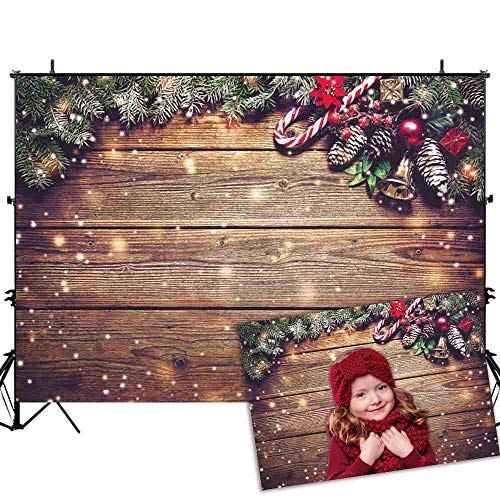 Product Cover Allenjoy 7X5ft Christmas Fabric Photography Backdrop Snowflake Gold Glitter Xmas Wood Wall Rustic Barn Vintage Wooden Floor Background for Kids Portrait Photo Studio Booth Photographer Props