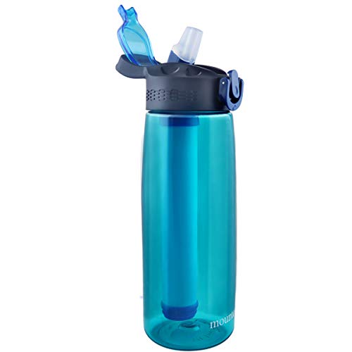 Product Cover mountop Portable Water Filter Bottle - Emergency Water Filtered Bottle with 2-Stage Integrated Filter Straw for Hiking Backpacking and Travel BPA Free 22oz Cyan
