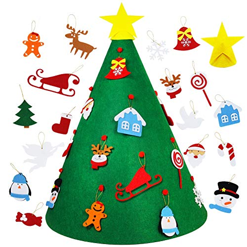 Product Cover Lulu Home Christmas Tree for Toddlers, 3D DIY Felt Christmas Tree with Hanging Ornaments for Xmas Decorations Party Game and Toddlers Toy