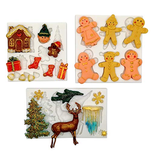 Product Cover Christmas Gingerbread Fondant Mold- Gingerbread Man Baby Families Silicone Mold/Reindeer/Christmas House/Xmas Decor Resin Clay Molds/Candy Chocolate Molds