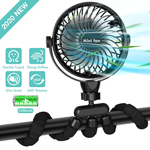 Product Cover Portable Handheld Fan, 2200mAh Battery Powered Clip-on Personal Desk Baby Fan Air Circulator Fan with Flexible Tripod, Ultra Quiet 4 Speed 360° Rotatable USB Fan for Stroller/Bike/Camping/BBQ/Gym