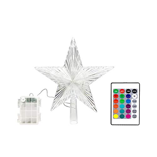 Product Cover YAGE TALE Christmas Star Tree Topper Lights 8.5inch 10LED Multicolour with Versatile Remote Controller 3AA Battery Powered Pentagram Treetop Light for Christmas Tree Decoration （Indoor and Outdoor ）