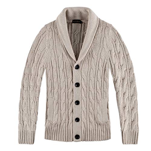 Product Cover BOTVELA Men's Cable Knit Shawl Collar Casual Cardigan Sweater with Buttons and Pockets